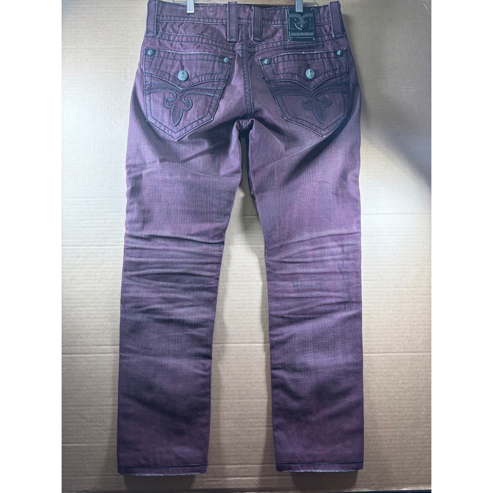 Rock Revival Jack Biker Jeans Mens 32 Burgundy Purple Moto Straight Leg Denim